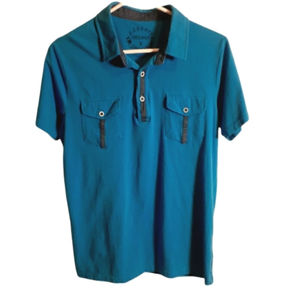 Alberto Cardinali Men's Pullover Shirt Size M Short Sleeves Blue with Navy Blue